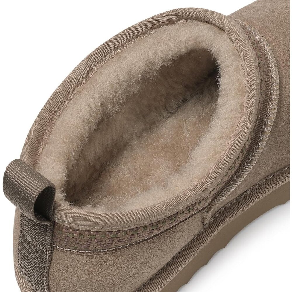 Women's Suede Mini Boots Fuzzy Snow Boots Short Ankle Boot Fur Lined Gary Brown - Picture 4 of 6